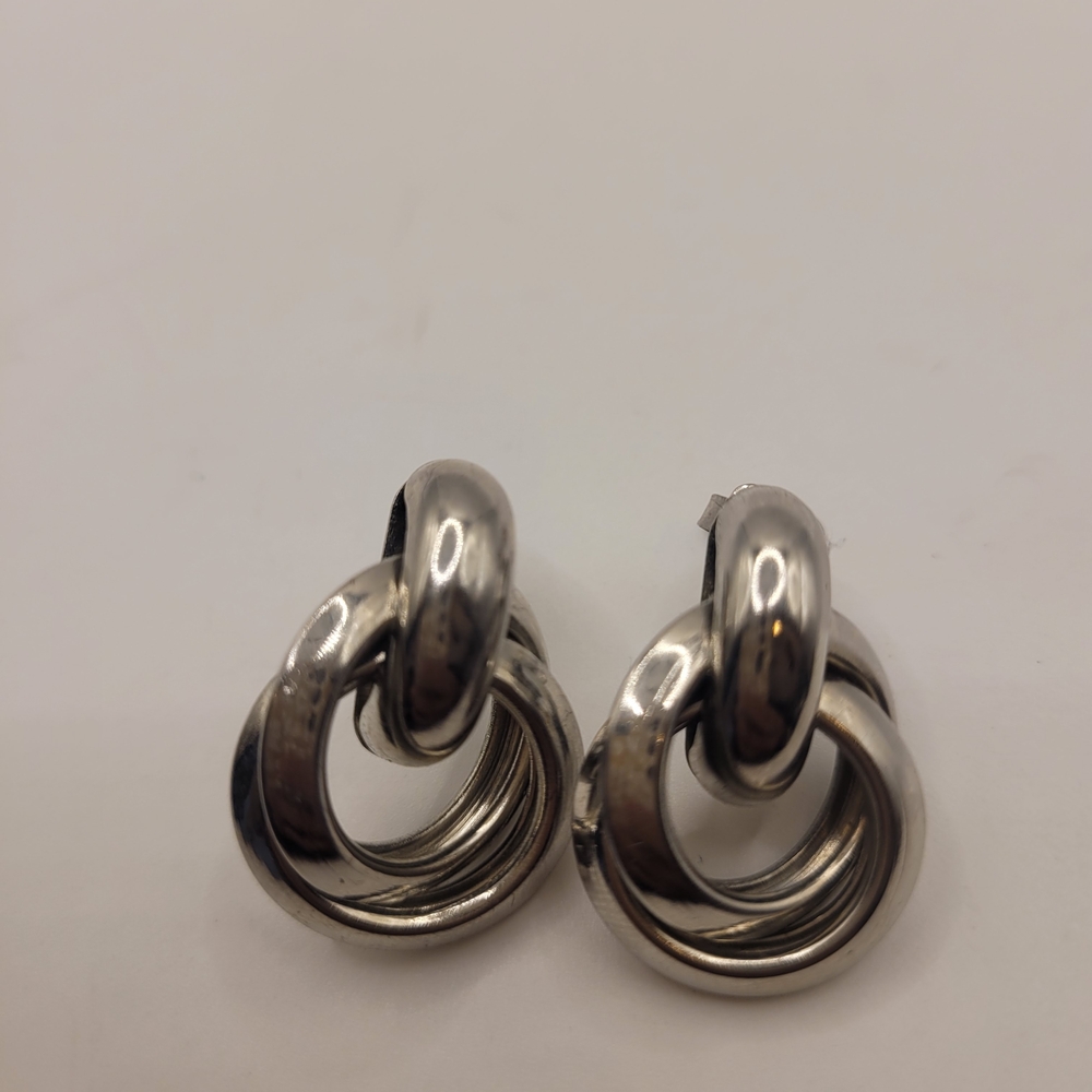 Vintage Knot Silver Tone Pierced Door Knocker Earrings